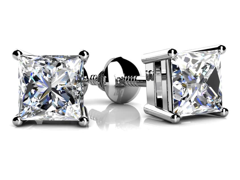 Princess Cut Diamond Stud Earrings with 1.20 ct.(finished) 4.7mm - Luxury Time NYC